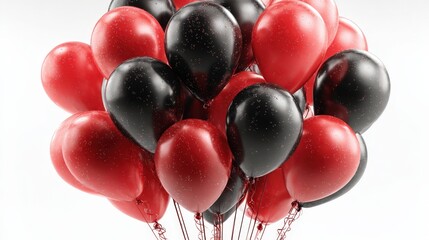 Festive party balloons in red and black for celebration isolated on a white background for birthday, party, or special events at any time