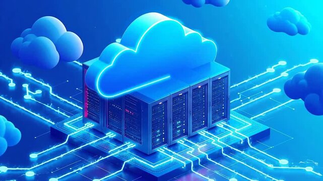 Cloud computing infrastructure with data servers connected in a network.