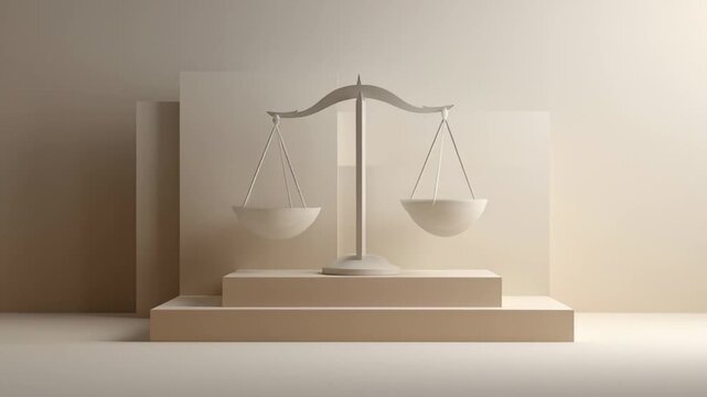 Symbol of Justice Scales of Balance Centered on Beige Pedestal with Soft Light