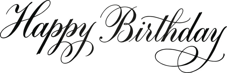Elegant Happy Birthday calligraphy lettering in black on gray background, decorative cursive typography for greeting cards, celebrations, invitations, banners, and festive design projects © Itz Butterfly