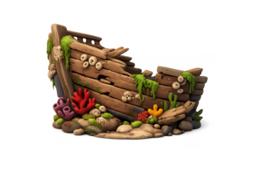 Sunken shipwreck icon with coral and marine elements for nautical designs