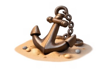 Anchored tranquility with simple anchor design on sandy beach for nautical art and decor