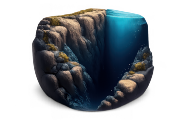 Majestic underwater cliff and abyss scene for nature and ocean themes