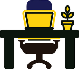 Modern Office Desk with Chair and Plant Illustration