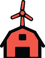 Sustainable Farm Energy Solution Modern Wind Powered Barn House Icon Graphic Design