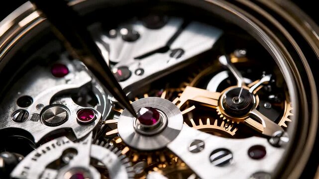 Mechanical watch movement with polished gears and balance assembly revealing precision horology craftsmanship and luxury engineering detail