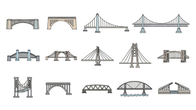 Various bridge designs and structures in a collection