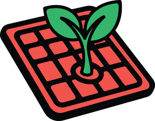 Eco-Friendly Grid Growth Icon Vibrant Sprout Symbolizing Sustainable Technology and Green Development