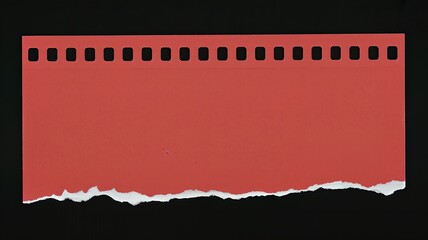 Torn red paper strip with perforations on black background
