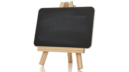 Blank black chalkboard on wooden easel for creative expression