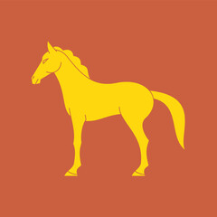 Obraz premium Golden horse silhouette on a bright orange background. Vector illustration.