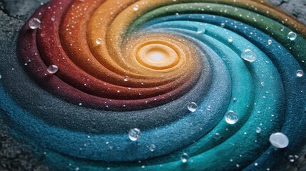 Abstract Colorful Swirl: Vortex of Color with Water Droplets
