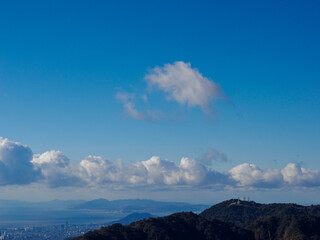 六甲山上より神戸市街地と遠くに淡路島を臨む