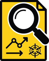 Analysis and Research Icons Magnifying Glass over Report Data