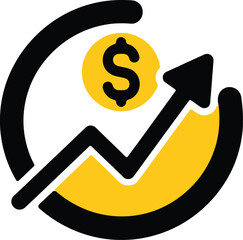 Financial growth chart with rising arrow and dollar coin symbolizing investment success