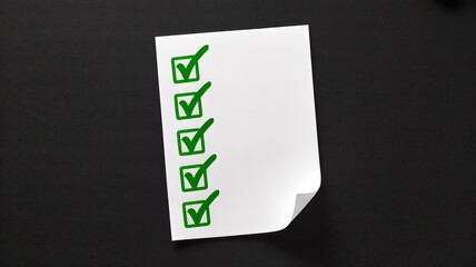 Completed checklist on paper with green checkmarks