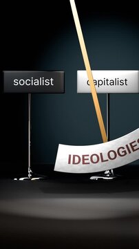 Ideologies cycles between socialist and capitalist. Visualizing a repeated pattern of ideologies that swings between extremities: socialist and capitalist. Repeating transition from one to another.