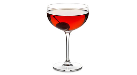 Sophisticated classic cocktail, a vibrant red alcoholic beverage, presented elegantly in a coupe glass with a single cherry garnish, perfect for upscale events and stylish social gatherings
