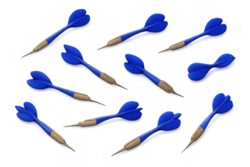 Blue darts scattering, symbolizing competition, goals, accuracy, precision, and targeting success on transparent background