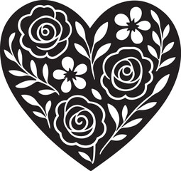 Floral heart silhouette botanical pattern vector illustration