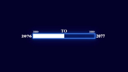 Happy New year 2077 loading bar animation. Year changing from 2076 to 2077 . Loading bar from 2076 to 2077 new year transfer animation. arrow direction change new year.