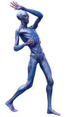 3D Rendering Blue Alien on White