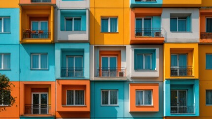 Fototapeta premium Colorful apartment building facade with balconies