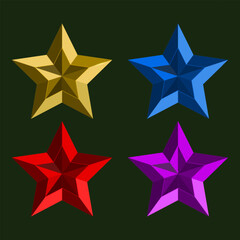 Color stars set. Set of realistic 3D stars