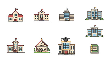 Fototapeta premium Collection of various school buildings.