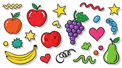 Colorful cartoon fruit and symbols. © triyanto