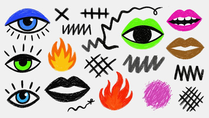 Colorful Eyes and Lips Illustrations.