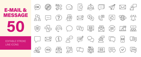 Email and Message icon set. Editable line icons. Vector illustration.