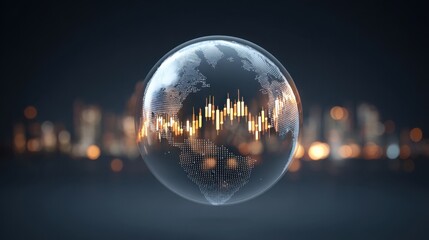 Modern Visualization of Global Financial Trends with Abstract Globe and Dynamic Market Data in a Digital Environment