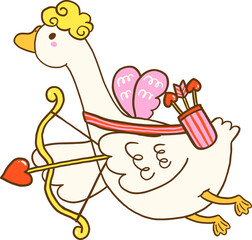 Valentine Goose Cupid with Bow and Arrow Cartoon Hand Drawn