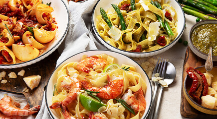 Assortment of Italian pastas. Lunch or dinner concept.