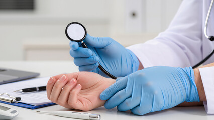 doctor checking blood pressure