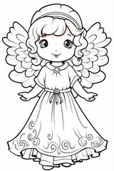 Fototapeta premium A simple coloring page for kids, a full-length Christmas angel, clip art on a white background.