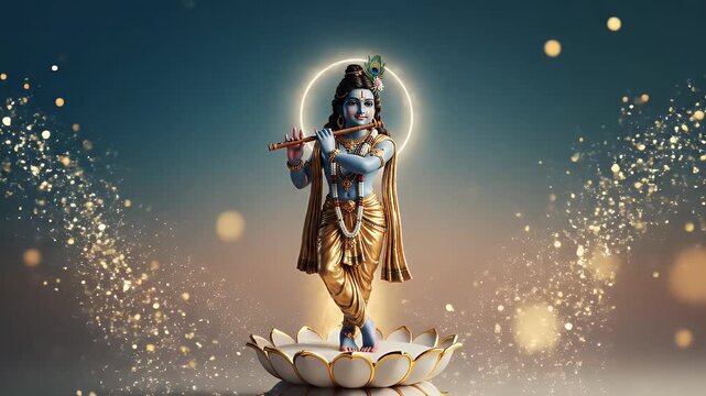 Janmashtami devotional wallpaper background with twilight teal-to-cream gradient and subtle halo light