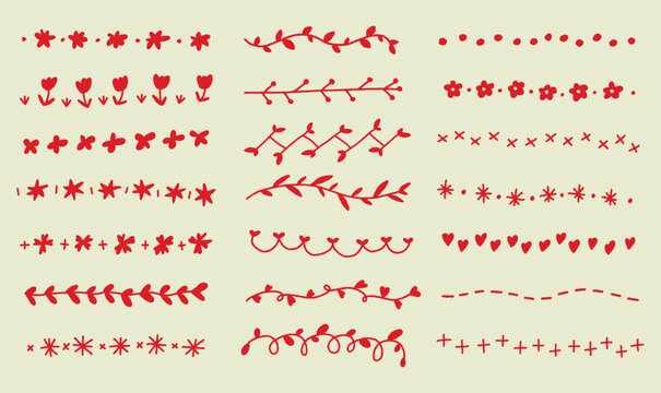 Vibrant red floral and geometric dividers for creative design projects