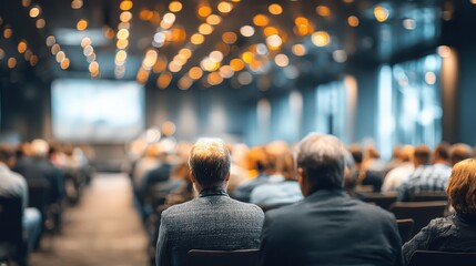 Professionals gather in conference room to learn about new technology and share ideas during seminar event