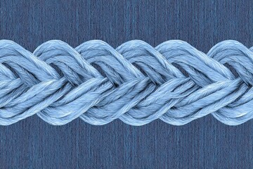 Fototapeta premium Braided, light blue rope with detailed texture on a blue backdrop