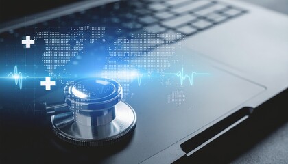 Stethoscope on Laptop.
