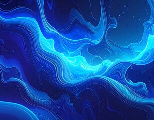 Flowing, vibrant, abstract blue waves with glowing highlights and depth