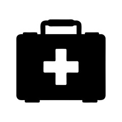 Obraz premium Black first aid kit with a white cross isolated on white background