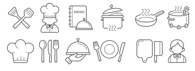 Cooking Chef Line Icon Set