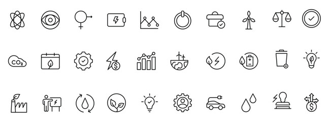 ESG flat line icon set. Outline icon collection related to ecology, environment social governance, risk management, sustainable developmen and more. © Mohits