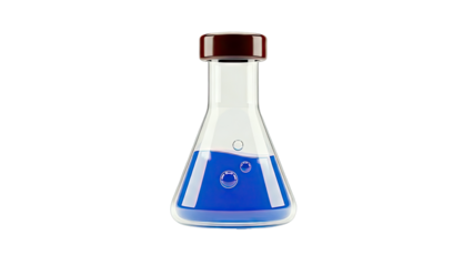 Erlenmeyer flask with blue liquid and bubbles