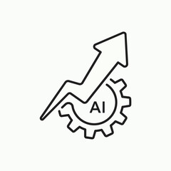  "AI" inside a gear, with an upward trending arrow, represents growth in artificial intelligence technologies