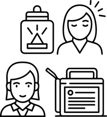 an arrangement of four icons. The icons include facial treatments, a smiling woman, and a briefcase.