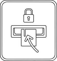 secure transactions. It depicts a credit card slot with an arrow indicating insertion, topped with a padlock to symbolize security.